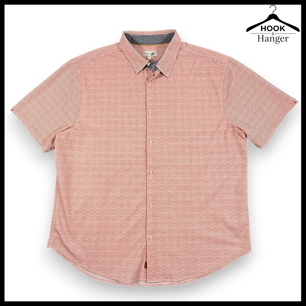 Fundamental Coast Red Westport Stripe Button‎ Down Shirt XXL Preppy Short Sleeve